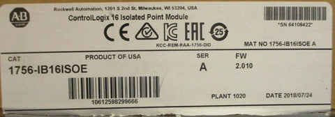 Allen Bradley 1756-IB16ISOE Ser A ControlLogix 16 Isolated Point Module FW 2.010