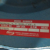 Mepco PM7B7211.5HPCXE3 Centrifugal Pump w/ Marathon 11/2 HP Motor Used