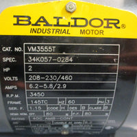 Baldor VM3555T 3-Phase Industrial Motor 2 HP 3450 RPM 7/8" Shaft Dia