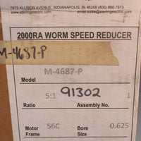 Sterling Electric 2000RA Worm Speed Reducer M-4687-P 5:1 Ratio 5/8" Bore