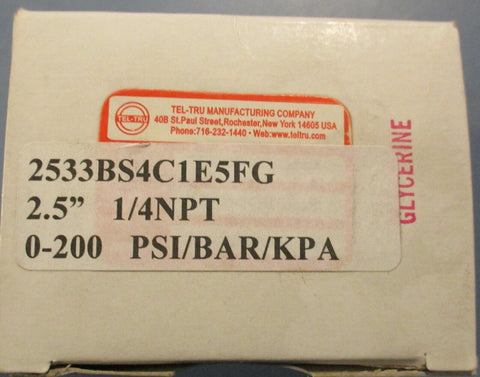 Tel-Tru 2533BS4C1E5FG Pressure Guage 0-200 PSI 1/4 NPT Lots Of 11