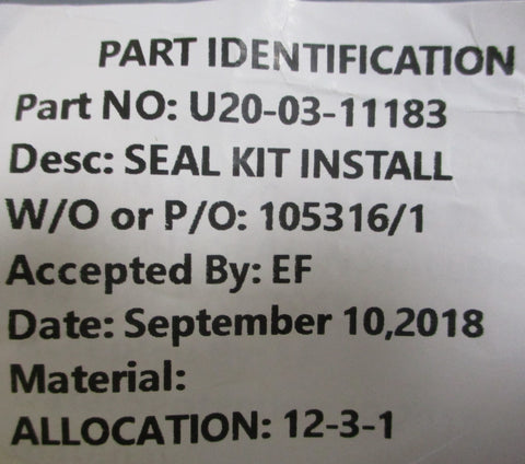 Quadro U200311183 Seal Installation Kit H20031005559 1001203 U20032380