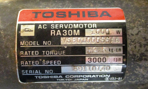 Toshiba RA30M AC Servo Motor VSB01000SSAA 1000 W, 3000 RPM Rusty NOS