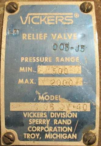 Vickers CG-06 CV-40 Relief Valve Pressure Range min 500 max 3000