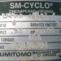 Sumitomo SmCyclo CNHXS4090Y6 Gear Reducer 11/8" Shaft Dia 1750RPM 0.93HP