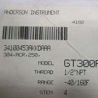 Anderson Instrument Thermometer 4182197 GT300R, 1/2"NPT Thread, 40/160F Range