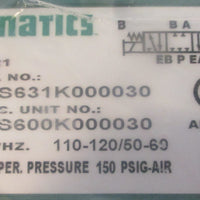 Numatics 554SS631K000030 Directional Control Valve 110120V 5060Hz 150PSIG Max