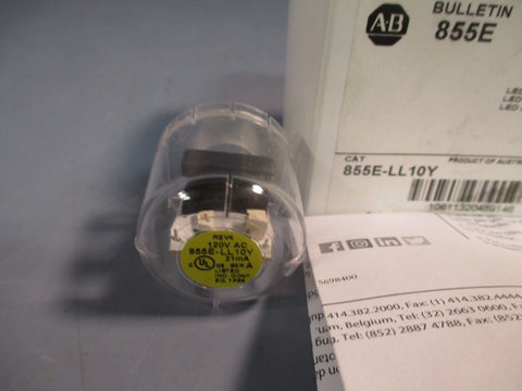 ALLEN BRADLEY 120VAC YELLOW LED LAMP/STACK LIGHT MODULE SER. A 855E-LL10Y