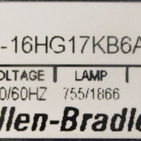 Allen Bradley 800T16HG17KB6AX Ser U 30mm Selector Switch 800T PB 120V 0.9/1.6W