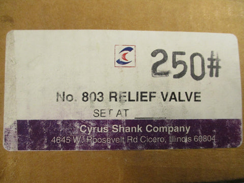 Cyrus Shank 803 Safety Relief Valve 803-250 1/2" Inlet 250 PSIG 573 SCFM