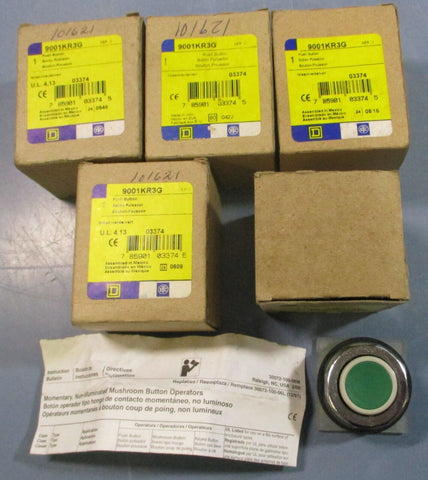 (Lot of 5) Square D 9001KR3G Green Metal Push Button 30mm 03374