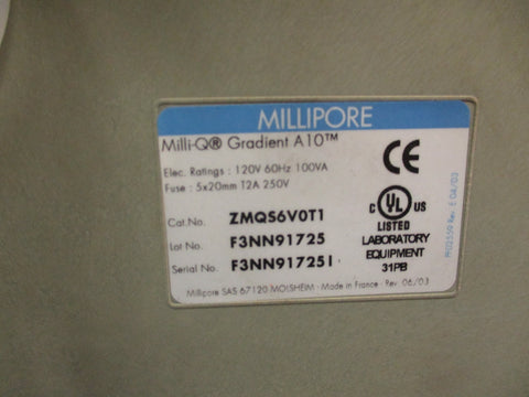 MilliQ Millipore A10 Gradient ZMQS6V0T1 120V, 60Hz, 100VA