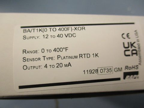 Bapi BA/T1K[0 TO 400F]XOR 0735 Temperature Sensor Transmitter 1240VDC
