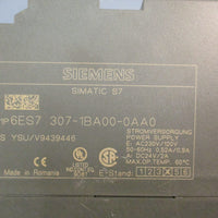 SIEMENS 6ES73071BA000AA0 POWER SUPPLY, AC230V/120V 5060Hz 0.52A/0.9A DC24V/2A