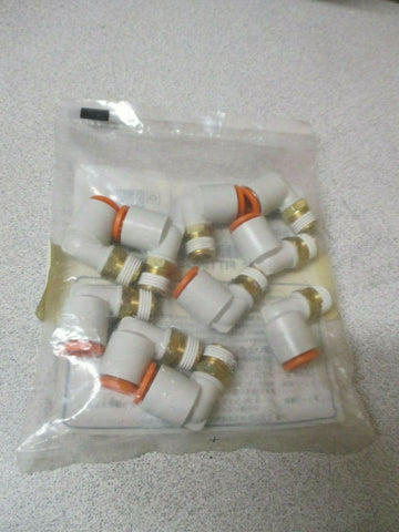 LOT OF 10 (1PK) SMC BRASS PUSH CONNECT ELBOW TUBE FITTINGS KQ2L0901AS