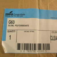 Cooper CrouseHinds G63 Polycarbonate Globe 200W Clear 8" Length