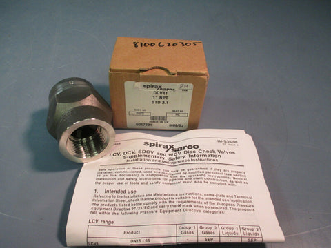 Spirax Sarco Check Valve 1" NPT STD 3.1 DCV41