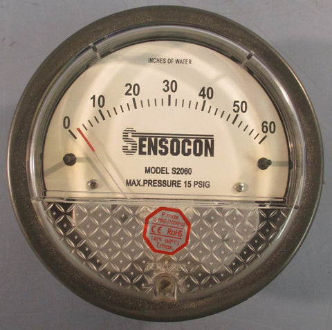 Sensocon S2060 Differential Pressure Gauge 15 PSIG Max 0-60 in