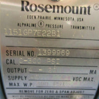 Rosemount 1151GP7E22B1 Alphaline Pressure Transmitter 420MA, 45VDC, 300PSI, 3/4