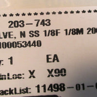 Graco 203-743 Restrictor Valve Stainless 1/8"F & 1/8"M, WPR 200 PSI NIB