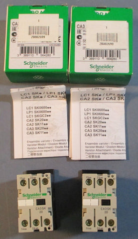 (Lot of 2) Schneider Electric CA3SK20BD Mini Contactor 24VDC 10A 600VAC Max