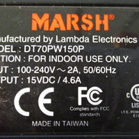 Marsh DT70PW150P Power Supply 100-240 VAC In 2A 50/60Hz 15 VDC Out 4.6A