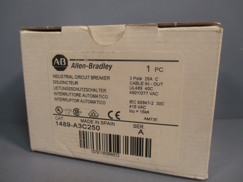 ALLEN BRADLEY INDUSTRIAL CIRCUIT BREAKER SER. A 1489A3C250