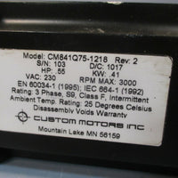 Custom Motors Inc Brushless DC Electric Motor Rev: 2 Model: CM841Q751218