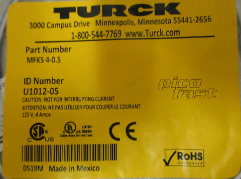 Turck MFKS 4-0.5 Picofast Female Connector U1012-05 125V 4A (Lot of 3)