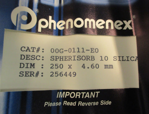 Phenomenex 00G0111E0 Spherisorb 10 Silica HPLC Column 250 x 4.6 mm