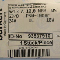 Burkert 6213 A 10 2/2-Way Diaphragm Solenoid Valve 9357910 24VDC 0-145 PSI