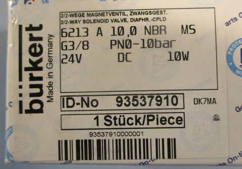 Burkert 6213 A 10 2/2-Way Diaphragm Solenoid Valve 9357910 24VDC 0-145 PSI