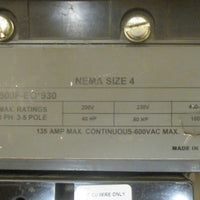 Allen Bradley 500FEO*930 Size 4 Contactor Starter Ser A 135 Amp CE236 Coil Used