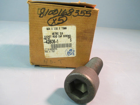Lot of 5 Metric Socket Head M24 x 3.00 x 70mm Cap Screws 12.9 Bolts Blk 428061