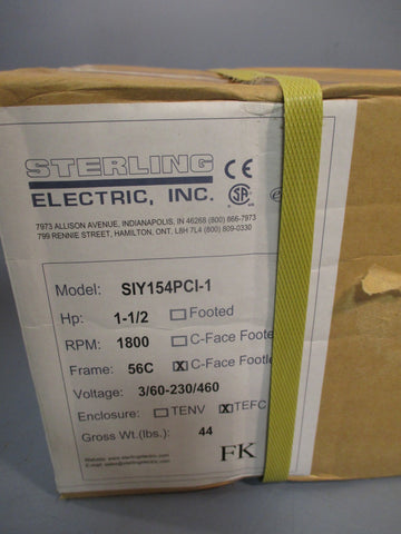 STERLING ELECTRIC, INC AC MOTOR  11/2HP 1800 56C TEFC 3/60/230/460 SIY154PCI1