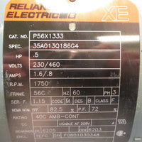 Reliance Electric 3 Phase Motor Model P56X1333 230/460V 0.5 HP NWOB