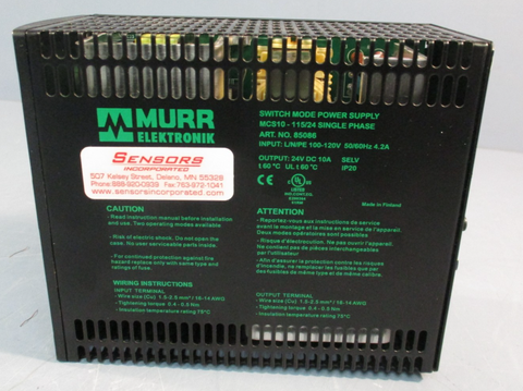 Murr Electronik MCS10-115/24 Switch Mode Power Supply 24VDC 10A Out 100-120V In