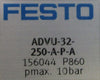 Festo ADVU-32-250-A-P-A Dbl Acting Pneumatic Cylinder 156044 10bar 8-3/4" Stroke