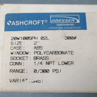Lot of 2 Ashcroft Dresser 20W1005PH 02L 300#, 2" Face Pressure Gauge 300 PSI New
