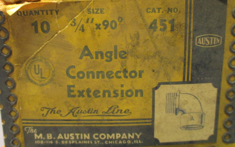 Box of 10 Austin Line 3/4" x 90° Cat. No. 451 Angle Connector Extension New