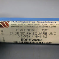 Niagara Cutter HSS ENDMILL D201 2F DE 30 Deg RH Square UNC 5/8x5/8x11/8x41/2