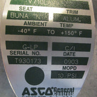 ASCO V710LASV22 Gas Valve 3" NPT 10 PSI Max Actuator Operated