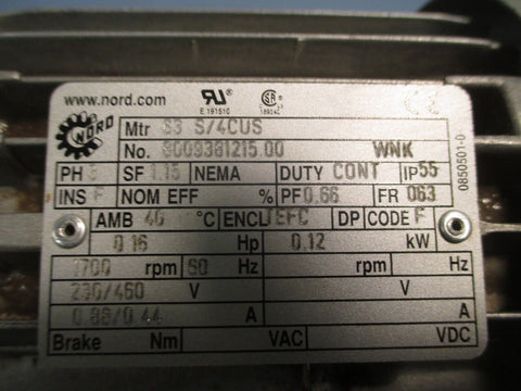 NORD AC Electric Motor 230/450v, 3 ph, 1700 rpm 60Hz, TEFC 8009381215.00