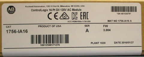 Allen Bradley 1756-IA16 Ser A 3.004 ControlLogix 16Pt D/I 120V AC Module Sealed*