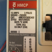 Cutler Hammer Series C 3 A 3 Pole 600 VAC 250VDC HMCP015E0CA02 Circuit Protector