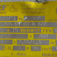 Hadef 66/04 AK 405 DI 80 N 8/2 Chain Hoist 480V 0.9/0.22 kW 500kg Load Cap.