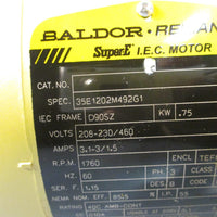 BALDOR SUPER-E I.E.C. MOTOR KW .75 208-230/460V RPM: 1760 3 PHASE 60 HZ MM3546