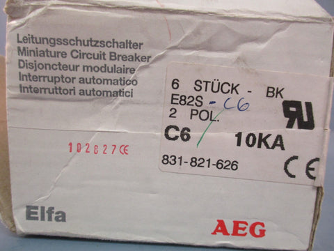 AEG Elfa E82S C6 Miniature Circuit Breaker 277/480V 2 Pole 6A E82SC6 Box of 6