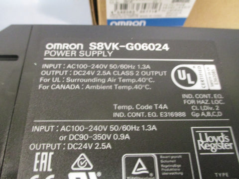 Omron DC Power Supply 24Vdc 2.5A 50/60Hz S8VKG06024