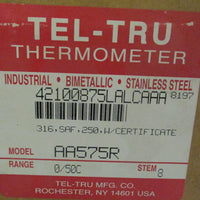 TelTru Thermometer AA575R Analog Dial Thermometer 8" Stem 050 Deg C
